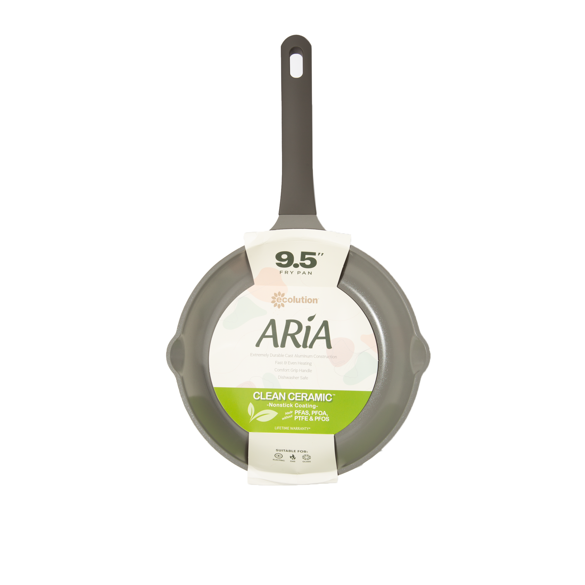 Aria 9.5" Cast Aluminum Fry Pan with Clean Ceramic™ Nonstick – Cream or Charcoal - Ecolution