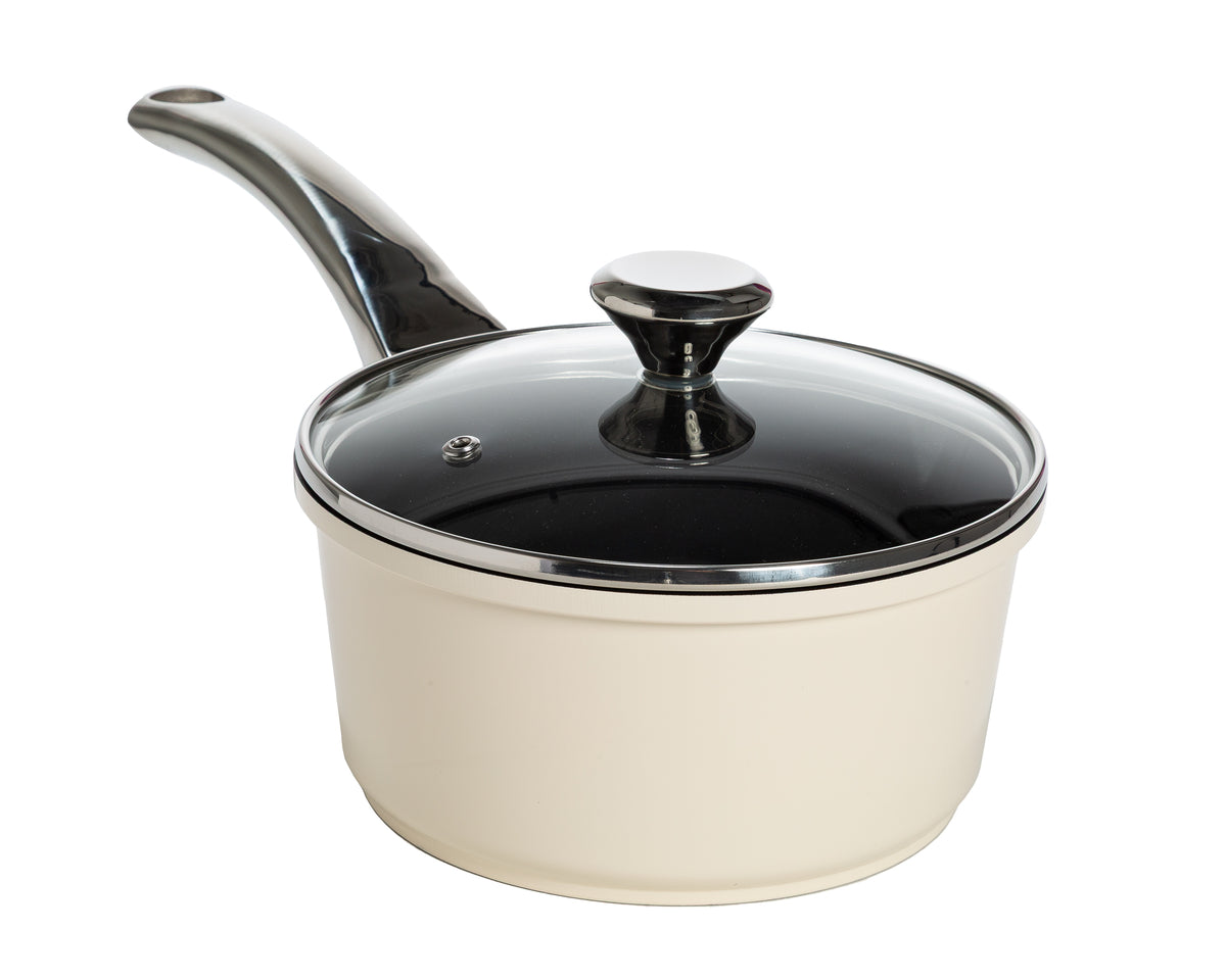 Versa 2Qt Cast Aluminum Saucepan with Clean Ceramic™ Nonstick – Cream - Ecolution